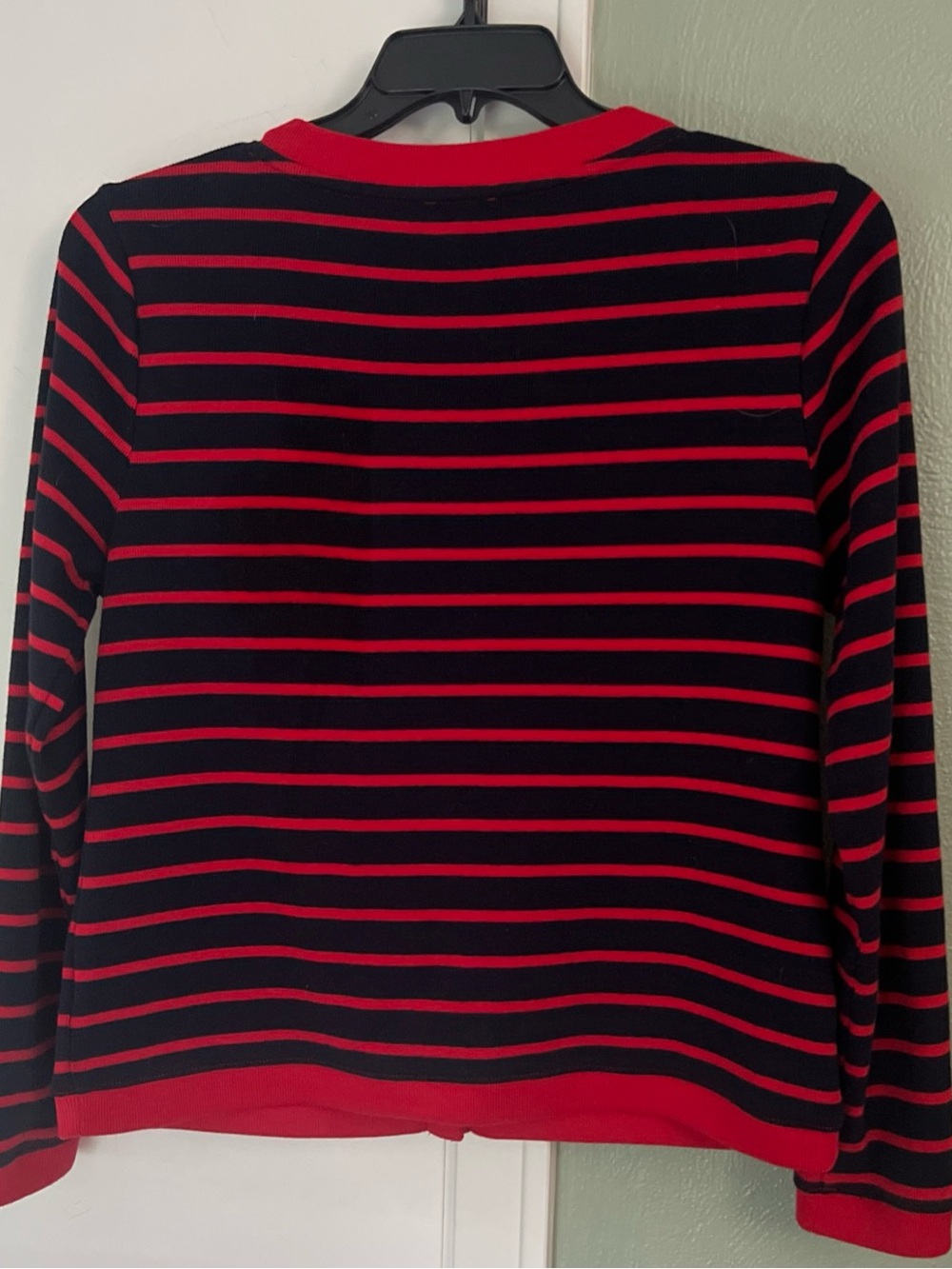 Talbots Cardigan M Navy Blue Red Striped Gold Buttons Preppy Academia, Work EUC - Picture 9 of 11